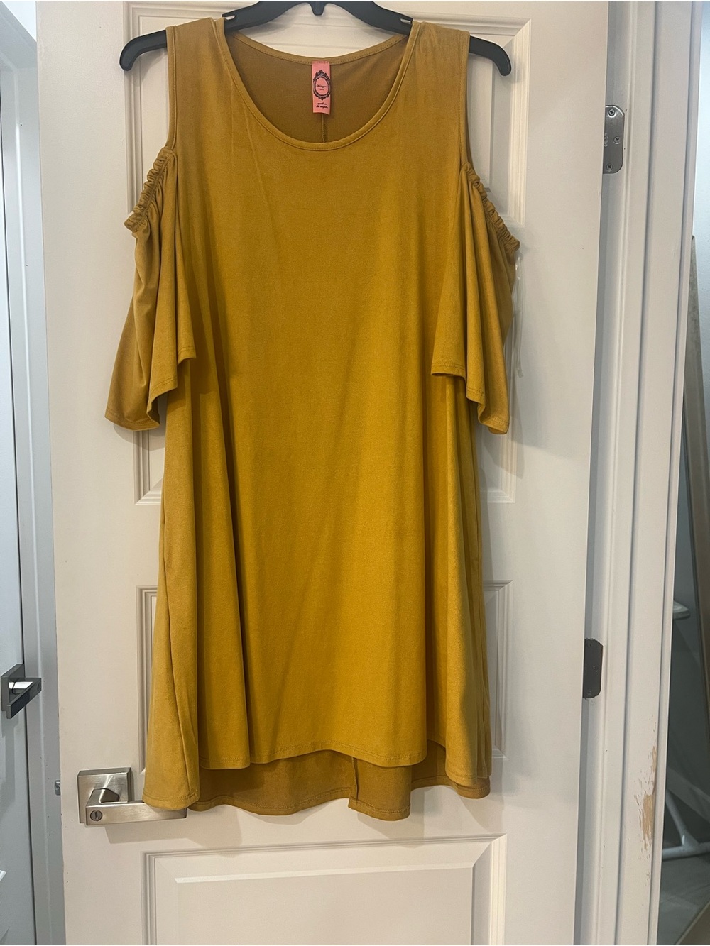 Honeyme Mustard Cold-Shoulder Midi Dress
